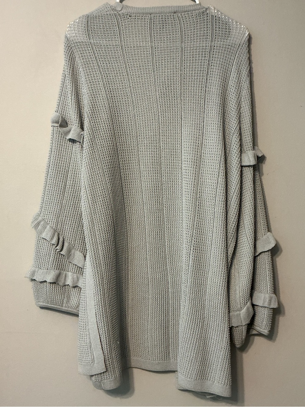 Express Light Gray Open-Front Ruffle-Sleeve Cardigan - Picture 7 of 10